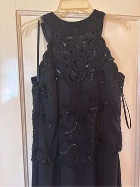 Black Beaded Halter Evening Dress